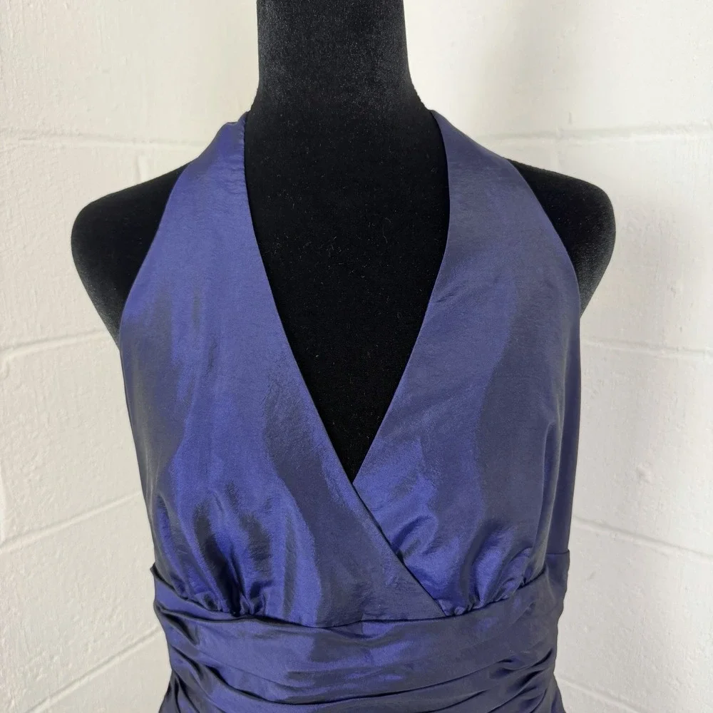 Jones NY Dress Babydoll Ruched Purple Satin Tie Halter Neck Y2K Glam Cocktail 12